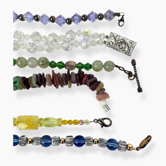 Fashion Tennis Bracelets Lot 6 Colorful Beads Natural Stone Chips Clasp Toggle - Picture 2 of 9